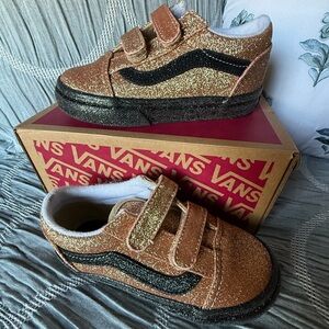 Vans Toddler Gold and Black Glitter Shoes